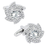 Floral Silver Diamond Cufflinks In Box