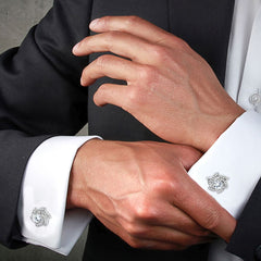 Floral Silver Diamond Cufflinks In Box
