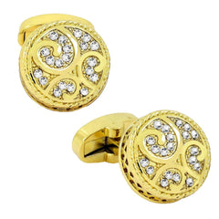Round Gold Diamond Cufflinks In Box