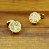 Round Gold Diamond Cufflinks In Box