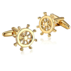Gold Rudder Anchor Sailor Cufflinks In Box