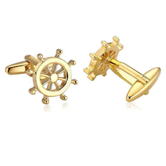 Gold Rudder Anchor Sailor Cufflinks In Box