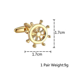 Gold Rudder Anchor Sailor Cufflinks In Box