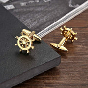 Gold Rudder Anchor Sailor Cufflinks In Box