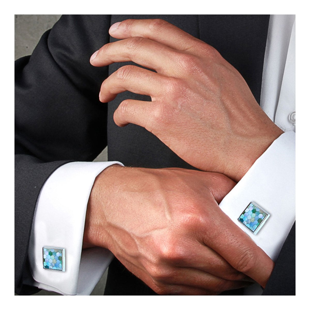 Blue Mother Of Pearl Cufflinks In Box