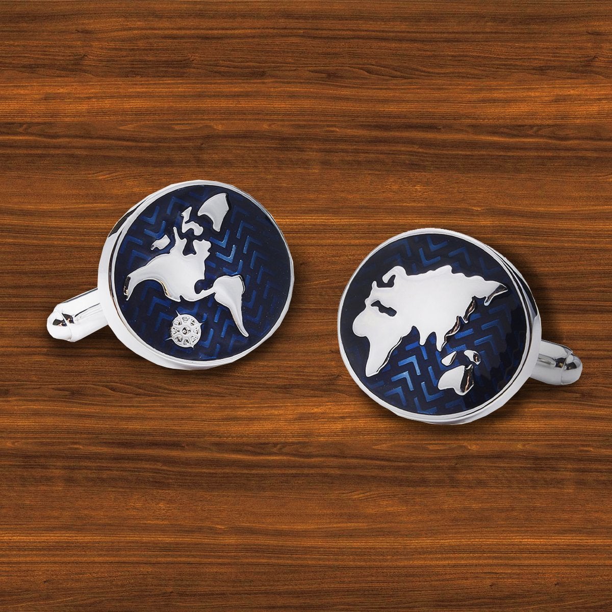 World Map Globe Cufflinks In Box