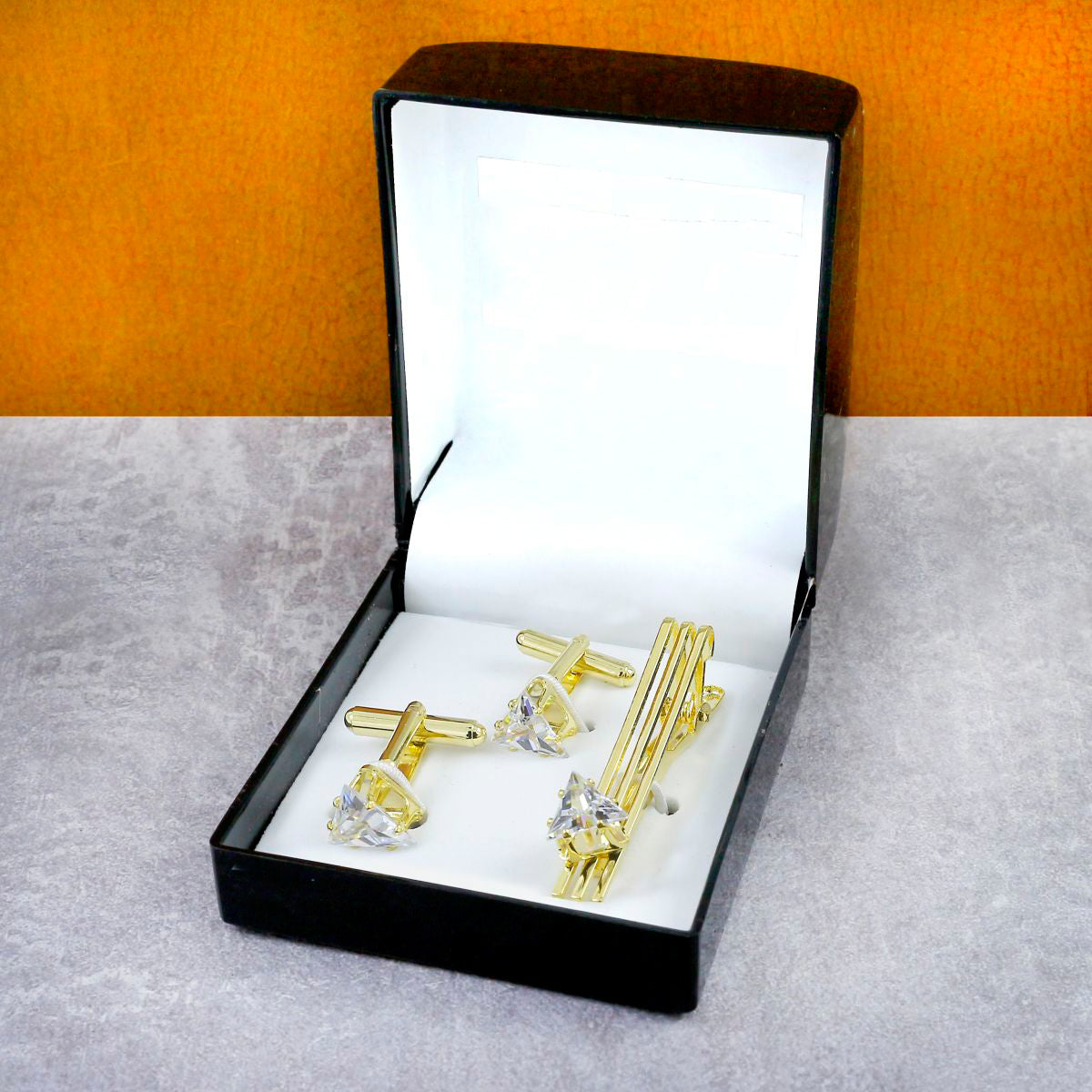 Trillion Diamond Cufflinks Set In Box
