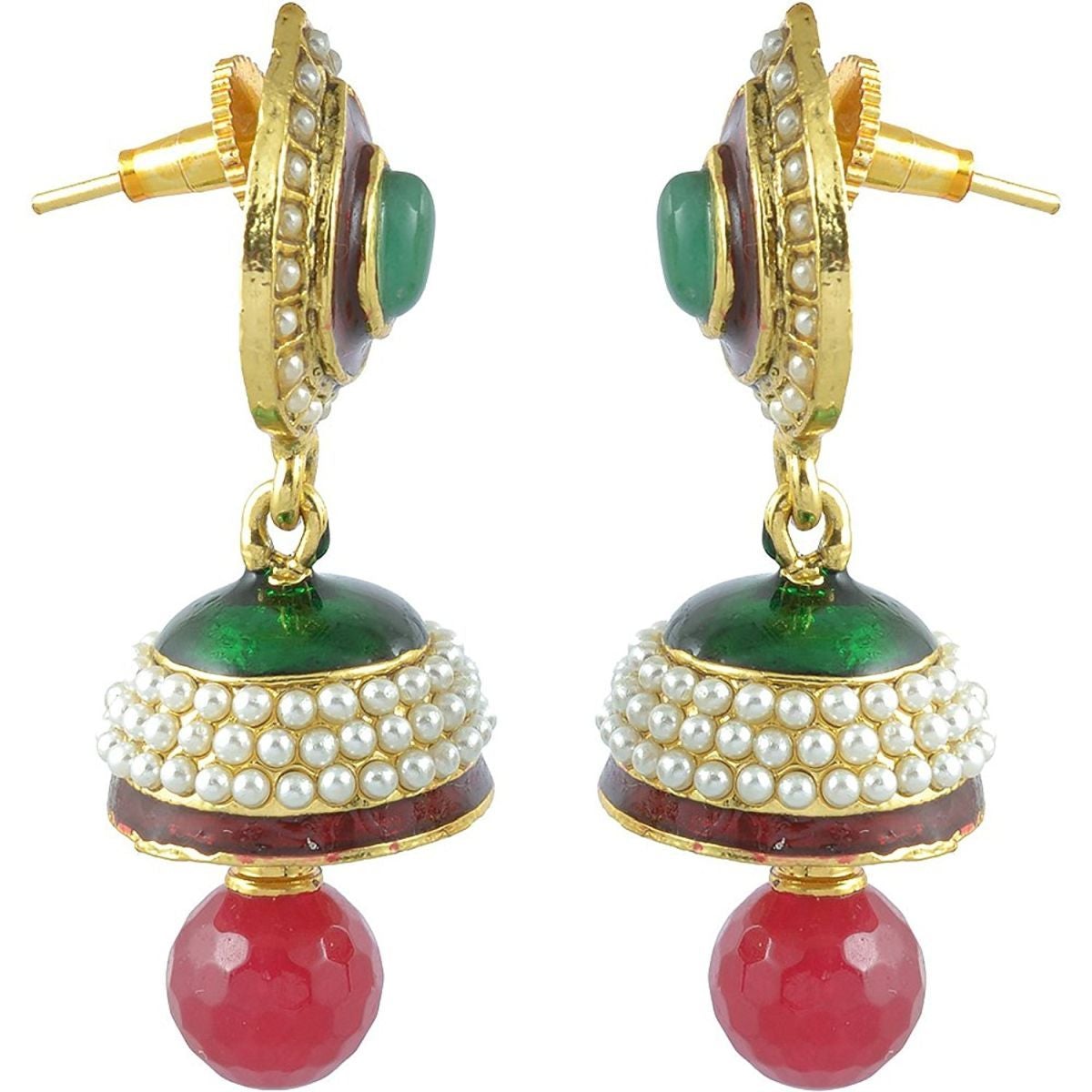 Ruby Emerald Pearl Enamel Jhumki Earring For Women