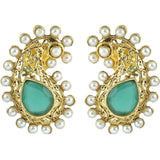 Pearl Emerald Green Gold Plated Paisley Earring For Women