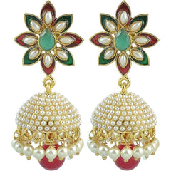 Gold Plated Ruby Pearl Enamel Jhumki Earring For Women