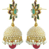 Gold Plated Ruby Pearl Enamel Jhumki Earring For Women