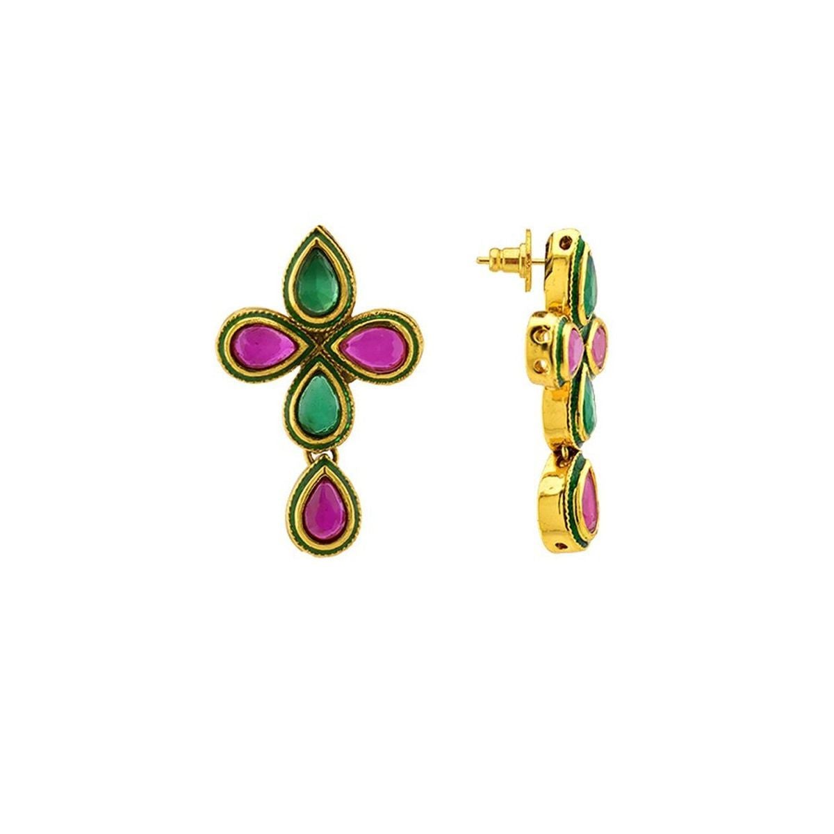 Gold Plated Ruby Red Emerald Green Earring For Women