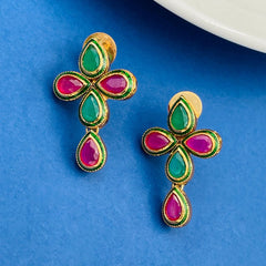 Gold Plated Ruby Red Emerald Green Earring For Women