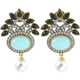 Designer Black Turquouse American Diamond Pearl Drop Earring