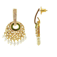 Green Gold Plated Meenakari Pearl Large Jhumki Earring For Women