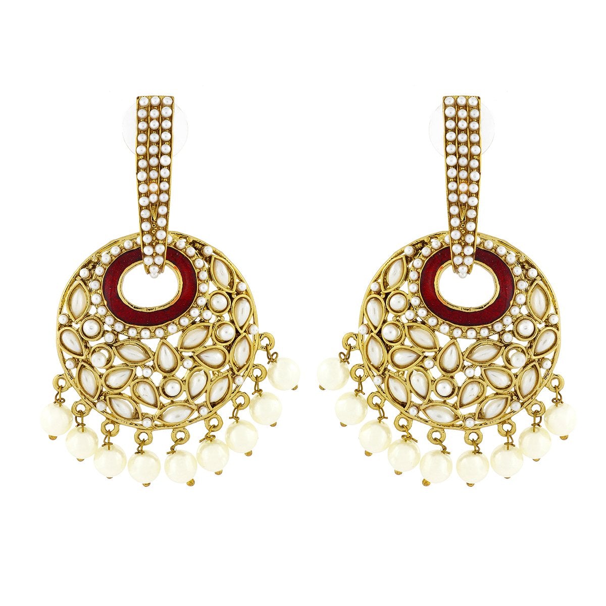 Maroon Gold Plated Meenakari Pearl Large Jhumki Earring For Women