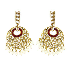 Maroon Gold Plated Meenakari Pearl Large Jhumki Earring For Women