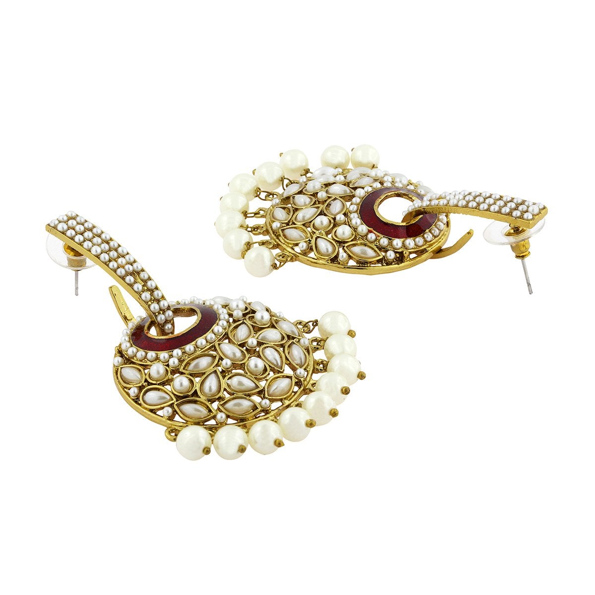 Maroon Gold Plated Meenakari Pearl Large Jhumki Earring For Women