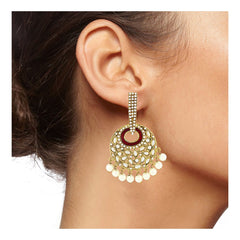 Maroon Gold Plated Meenakari Pearl Large Jhumki Earring For Women