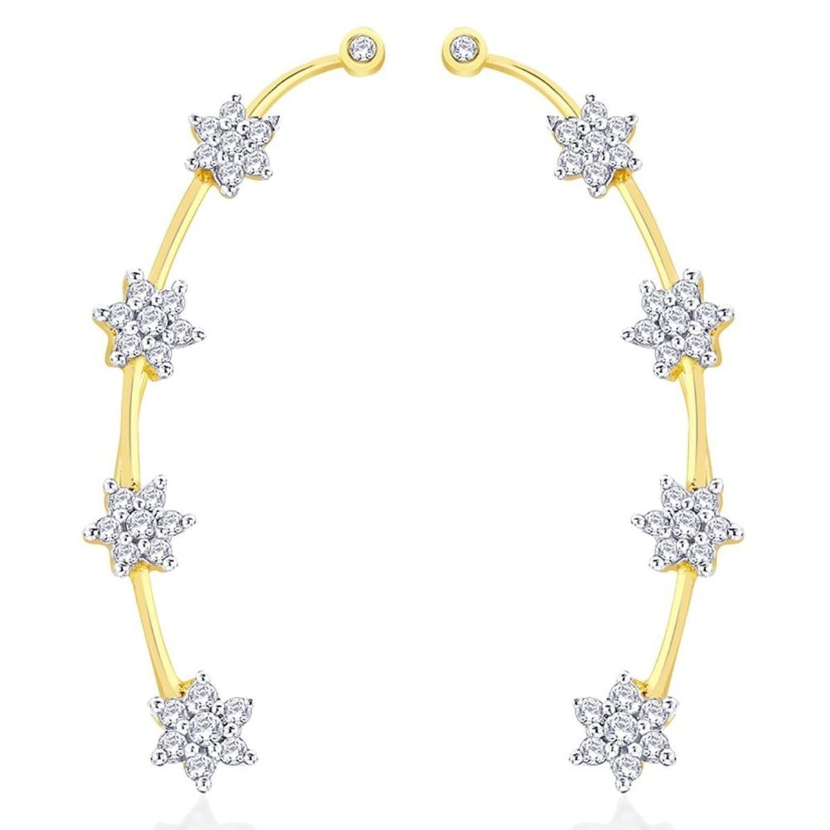 Nakshatra Floral American Diamond Gold Ear Cuff Earring For Women