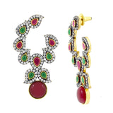 Festive Ruby Red Emerald Green Gold Drop Earring For Women