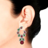 Festive Ruby Red Emerald Green Gold Drop Earring For Women