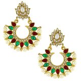 Red Green Stone Pearl American Diamond Chaand Bali Earring For Women