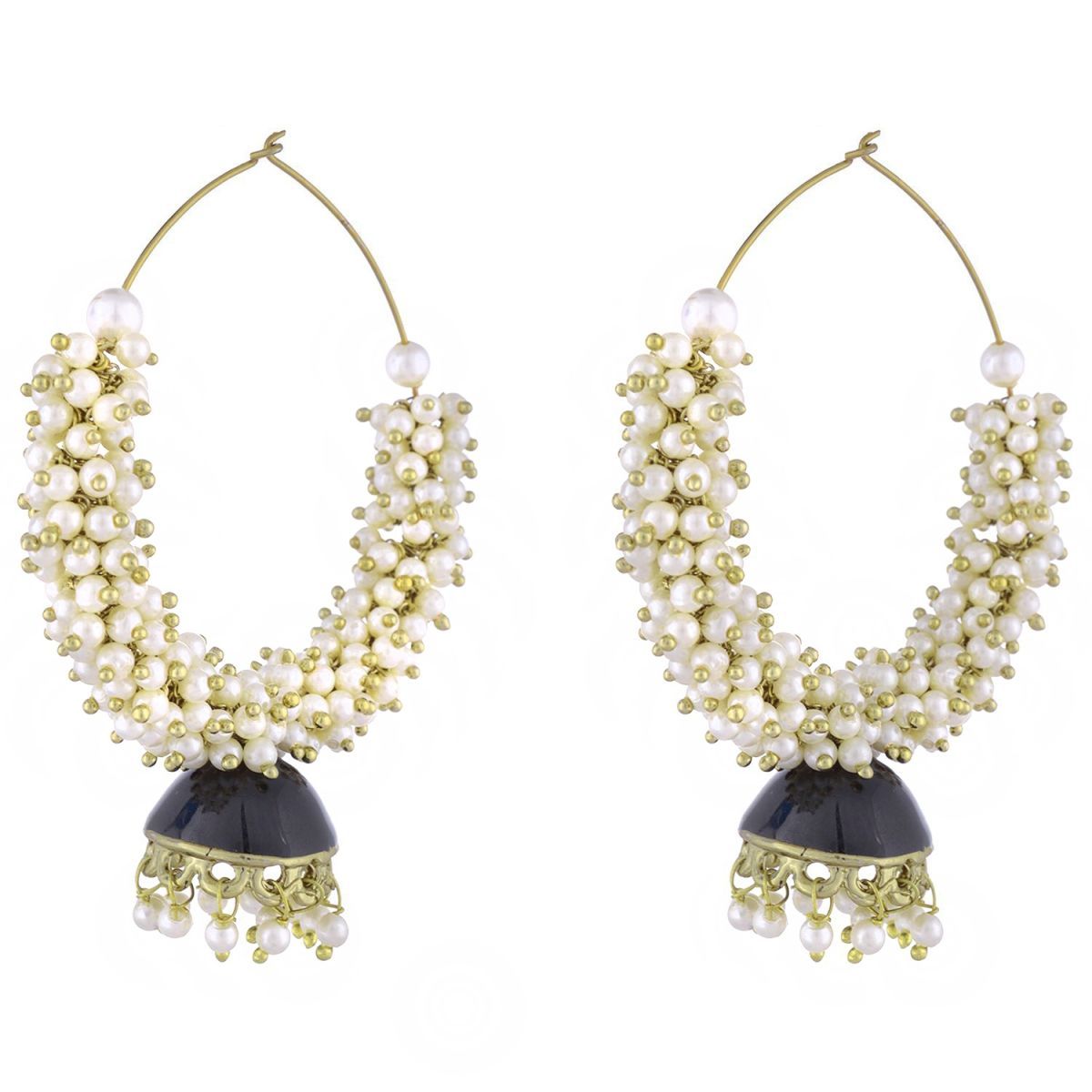 Antique Blue Meenakari Gold Pearl Jhumki Earring For Women