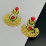 Chaand Red Green Gold Plated Pearl Bali Earring For Women