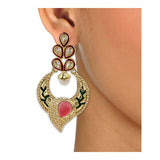 Red Green Gold Plated Meenakari Pearl Earring For Women