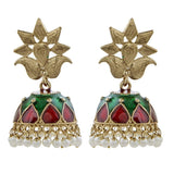 Green Gold Plated Meenakari Pearl Jhumki Earring For Women