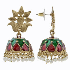 Green Gold Plated Meenakari Pearl Jhumki Earring For Women