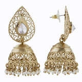 Gold Plated American Diamond Kundan Pearl Jhumki Earring For Women