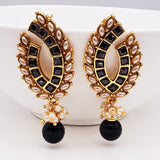 Black Baguette Pearl Gold Plated Traditional Designer Earring Women