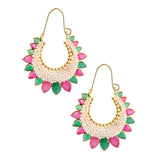 Chaand Red Green Gold Plated Pearl Bali Earring For Women