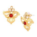 Cute Gold Plated Ruby Red Filigree Stud Earring For Women.