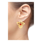 Cute Gold Plated Ruby Red Filigree Stud Earring For Women.