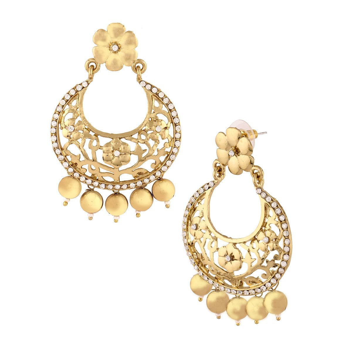 Antique Gold Plated Floral Large Chaand Bali Earring For Women