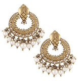 Pearl Kundan American Diamond Antique Gold Chaand Jhumki Earring