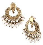 Pearl Kundan American Diamond Antique Gold Chaand Jhumki Earring