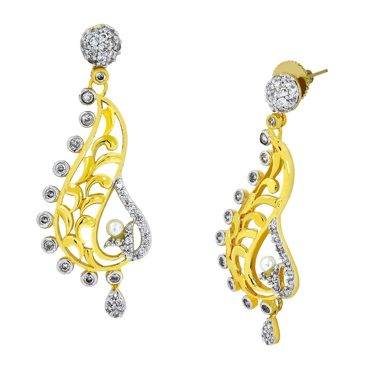 American Diamond Gold Gold-Plated Dangle & Drop Earring For Women