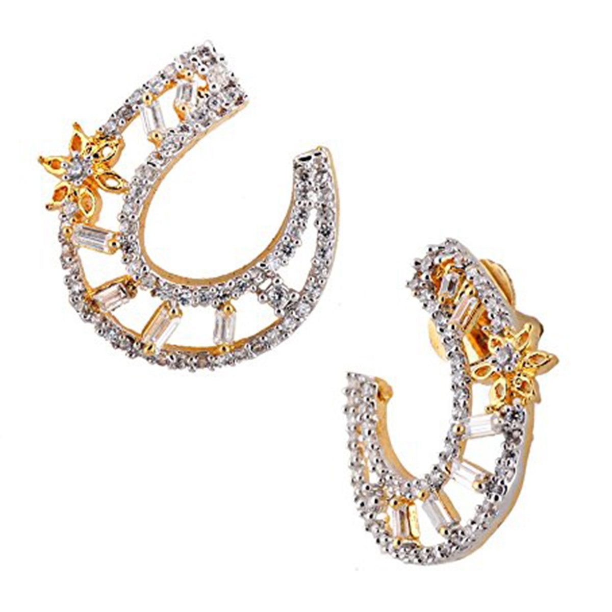Crescent Flower American Diamond Baguette Earring For Women