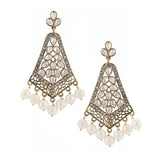 Kundan American Diamond Pearl Chandelier Gold Dangle Earring Women