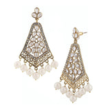 Kundan American Diamond Pearl Chandelier Gold Dangle Earring Women