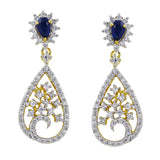 Sapphire Blue American Diamond Cz Rhodium Dainty Dangle & Drop Earring For Women