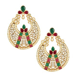 Filigree Gold Plated Red Green Chaand Bali Earring For Women