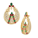 Filigree Gold Plated Red Green Chaand Bali Earring For Women