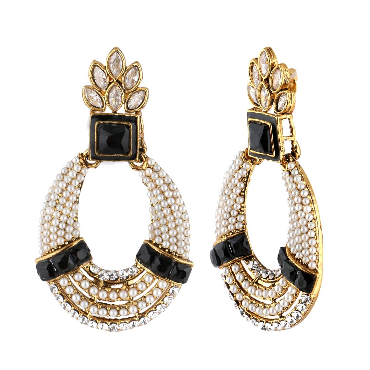 18K Gold Plated Pearl Cz Black Earring For Women