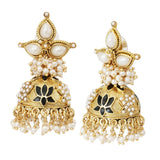 Black Meenakari Lotus Pearl Jhumki Earring For Women