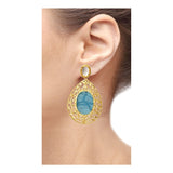 18K Gold Plated Sea Blue Stone Kundan Dangling Earring For Women